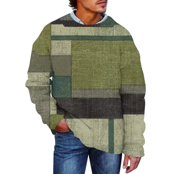 Men'S Printed Synthetic Sweater Round Neck Sportswear Loose Long Sleeved Top - Image 4