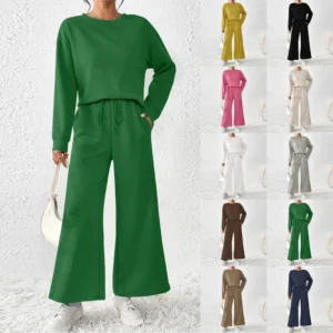 Women's Solid Color Temperament Casual Loose Textured Drawstring Elastic Waist