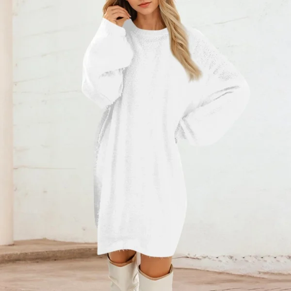 Women's Round Neck Casual Long Sleeve Plush Solid Color Dresses - Image 37