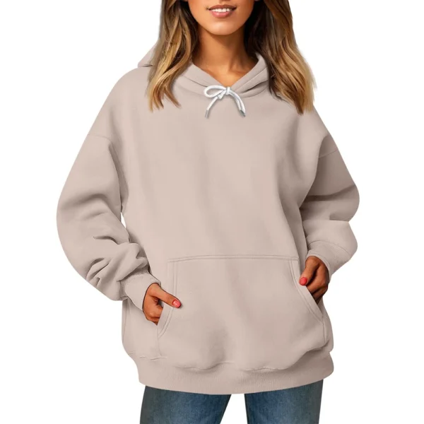 Ladies' Fashionable Casual Long Sleeved Round Neck Hooded Solid Color Hoodie - Image 23