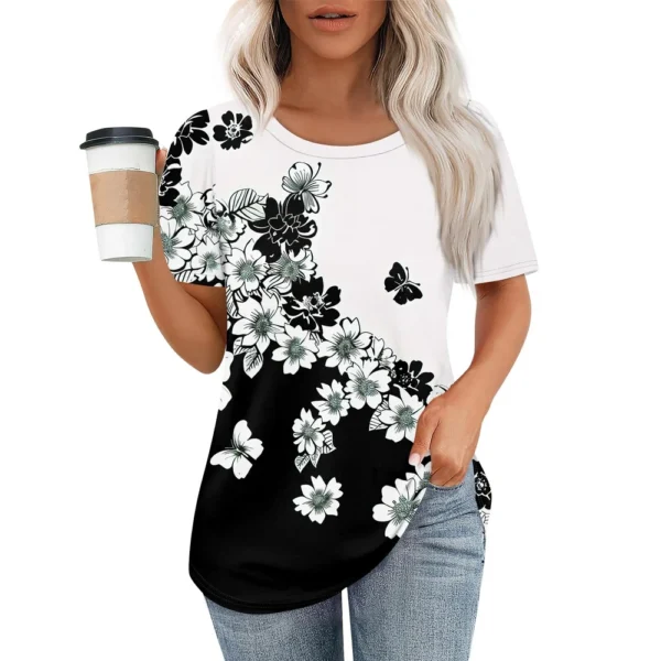 Women's Casual Fashion Printed Loose Daily Round Neck Short Sleeved T-Shirt - Image 19