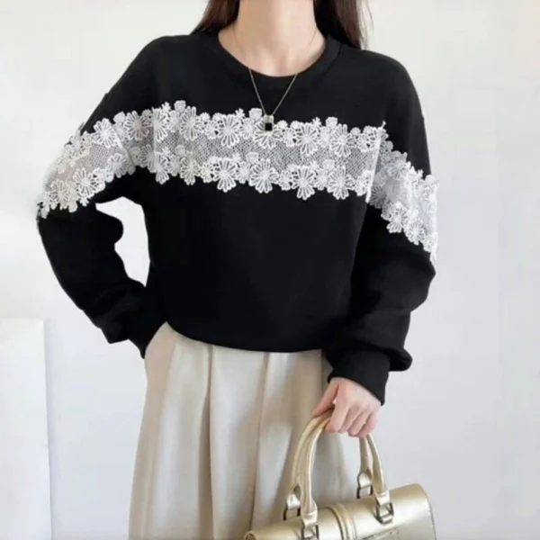 Splicing lace contrasting loose shirt top women - Image 4