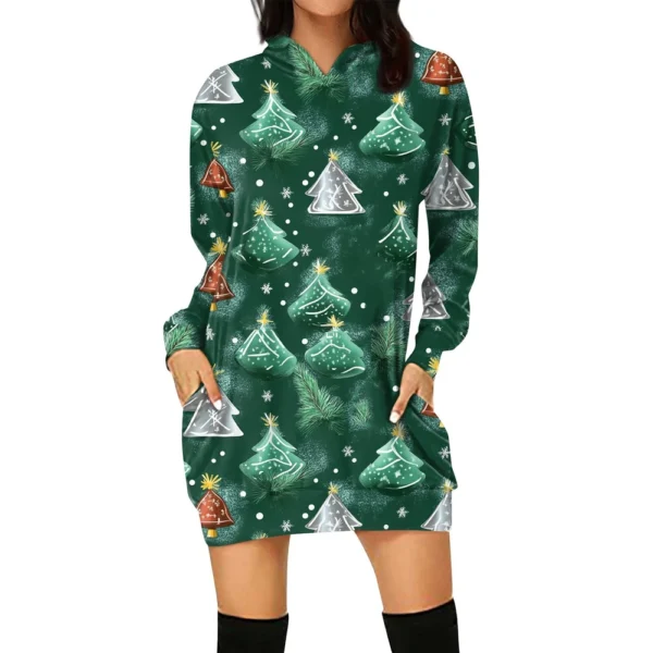 Ladies' Loose Casual Pocket Long Sleeved Hoodie Christmas Printed Sweatshirt - Image 23