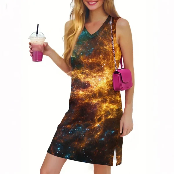 Women's Casual Fashion Sexy V-neck Sleeveless Floral Hem Slit Dress - Image 23