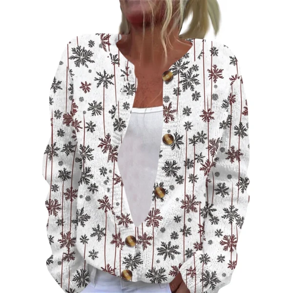 Women's Fashion Christmas Printed Long Sleeve Knitted Cardigan Button Down - Image 11