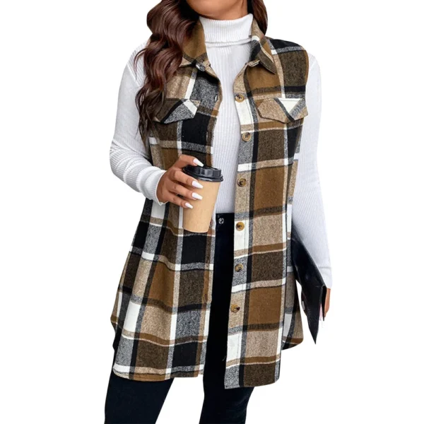Women's Plaid Sleeveless Waistcoat Fashion Loose Women's Woolen Coat - Image 3