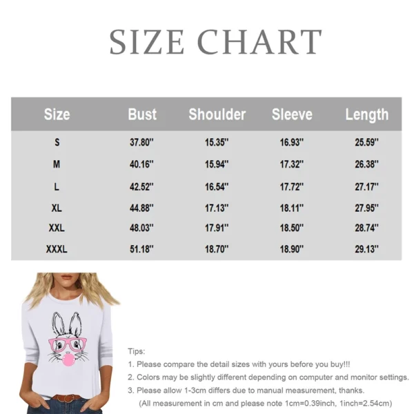 Women's Basic Printed Tops Plus Size 3/4 Sleeve Fashion Easter Casual Pullover - Image 18