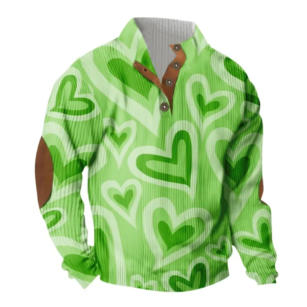 Knit Printed 3 Button - Corduroy Men's Standing Collar Pocket Sweatshirt - Image 5