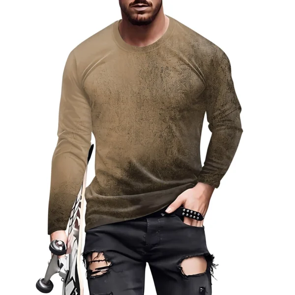 Men's T Shirt O-Neck Clothing Apparel Outdoor Long Sleeve Print Fashion - Image 9