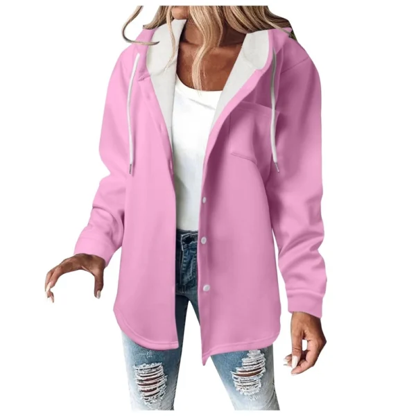 Fleece Hoodies For Women Warm Print Sweatshirt Button Lined Drawstring Hooded - Image 2