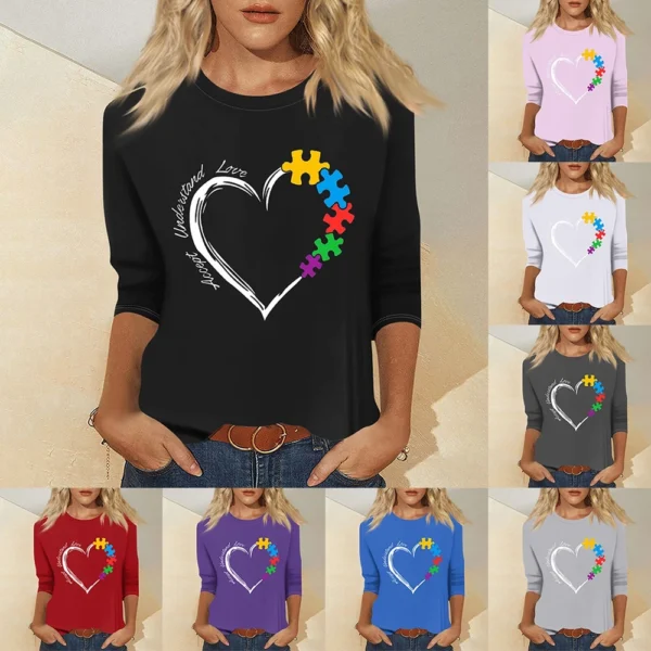 Women's Basic Printed Fashion Casual Easter Plus Size Tops 3/4 Sleeve Pullover