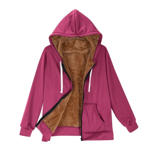 Lined Jacket Women Flannel Winter Warm Fleece Zip Up Hooded With Side Pockets - Image 10