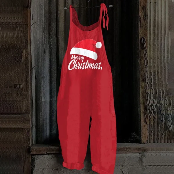 Women's Christmas Shoulder Strap Vintage Loose Casual Jumpsuit Print - Image 22