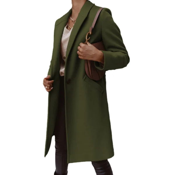 Solid color lapel long button woolen coat for women - Image 23