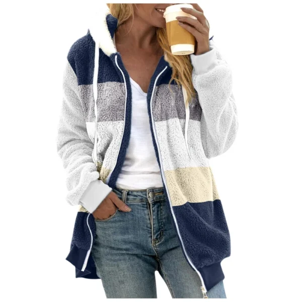 Women's Fashion Stitching Loose Hoodies Long Sleeve Plush Zipper Coat - Image 5