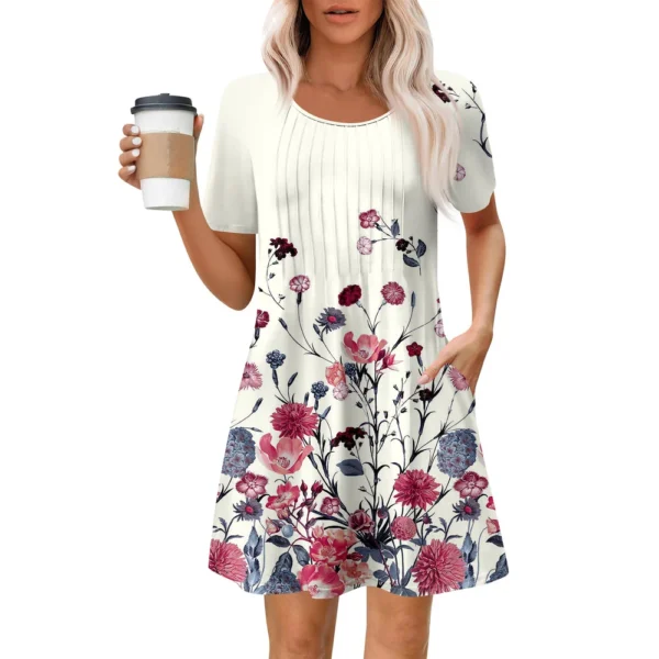 Women's Summer Dress Loose Beach Vacation Casual Round Neck Short Sleeve - Image 13