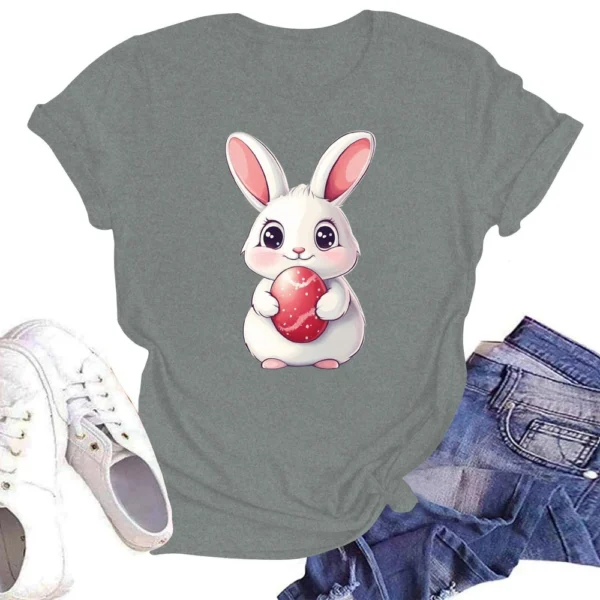 Happy Easter Women's Fashion Printed Round Neck Short Sleeve T-Shirt Pullover - Image 19