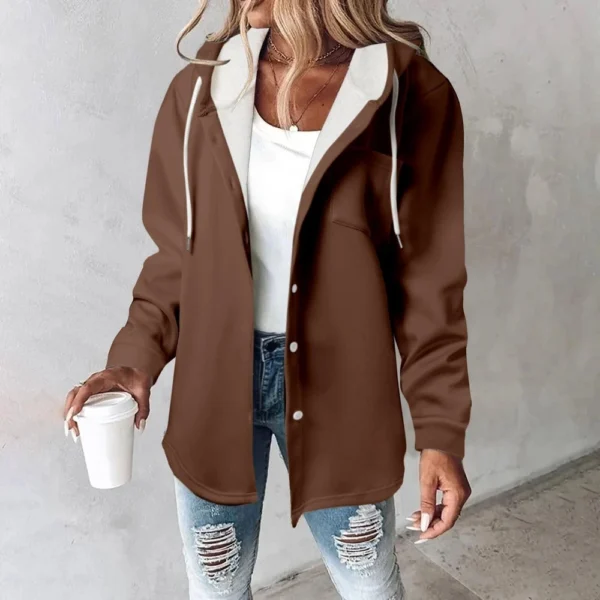 Fleece Hoodies For Women Warm Print Sweatshirt Button Lined Drawstring Hooded - Image 25