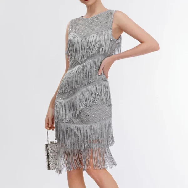 Women's Casual Sequin Bead Tassel Vest Sleeveless Evening Dress Sleeveless Dress - Image 7