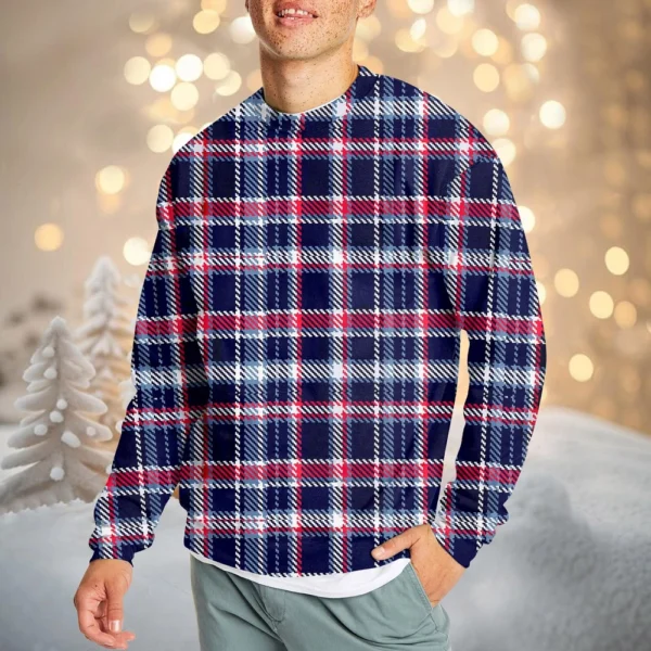 Men's Casual Fashion Comfortable Plaid Round Neck Pullover Sweatshirt Sweatshirt - Image 25