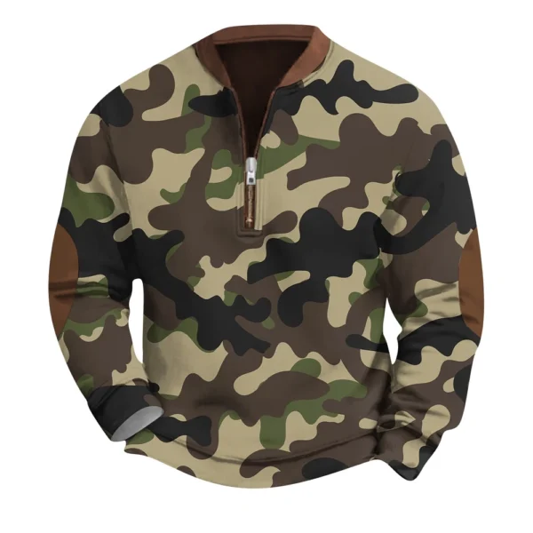 Men's Fashion Casual Half Zip Neck Loose Long Sleeve Camouflage Sweatshirt - Image 10
