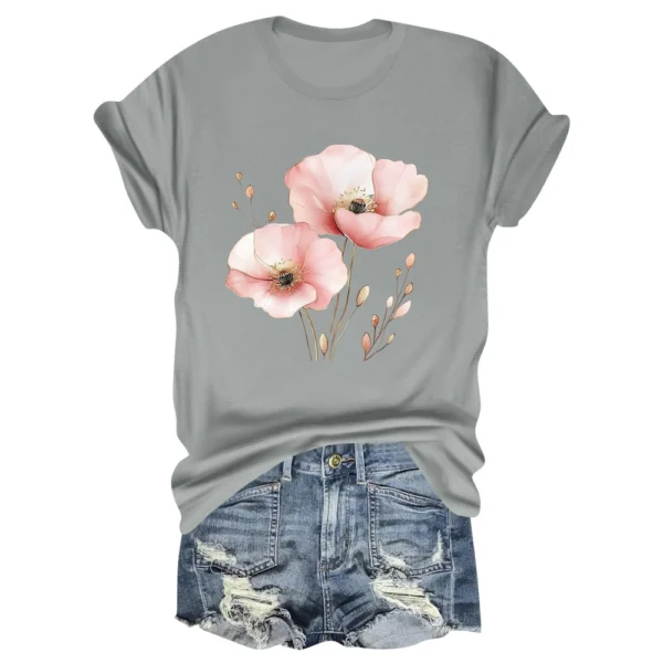 Women's Daily Printed Fashion Round Neck Loose Short Sleeved Casual T-Shirt - Image 19