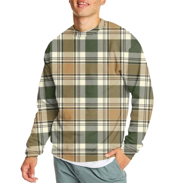 Men's Casual Fashion Comfortable Plaid Round Neck Pullover Sweatshirt Sweatshirt - Image 23
