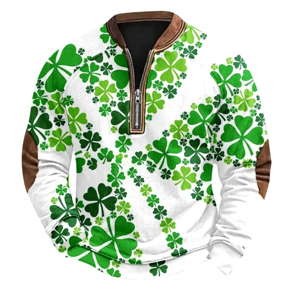 Men's St. Patrick's Day Vintage Casual Zip Sweatshirt Outdoor Casual Top - Image 2