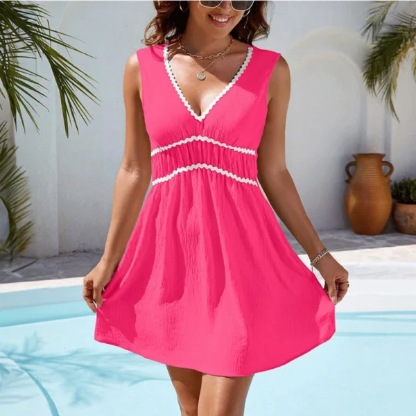 Women's Fashion Casual V-Neck Sleeveless Waist Splicing Dresses - Image 19