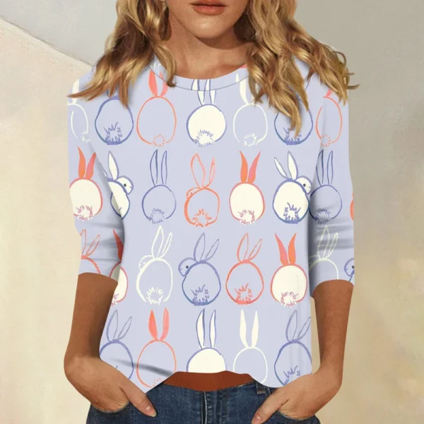 Women's Fashion Tops Casual 3/4 Sleeve Plus Size Easter Basic Printed Pullover - Image 16