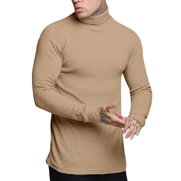 Men's Winter Solid Color Striped Casual Tops Long Sleeve Round Neck Sweatshirt - Image 19