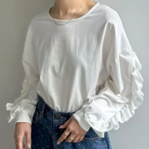 Crew neck solid color loose casual long-sleeved women's top