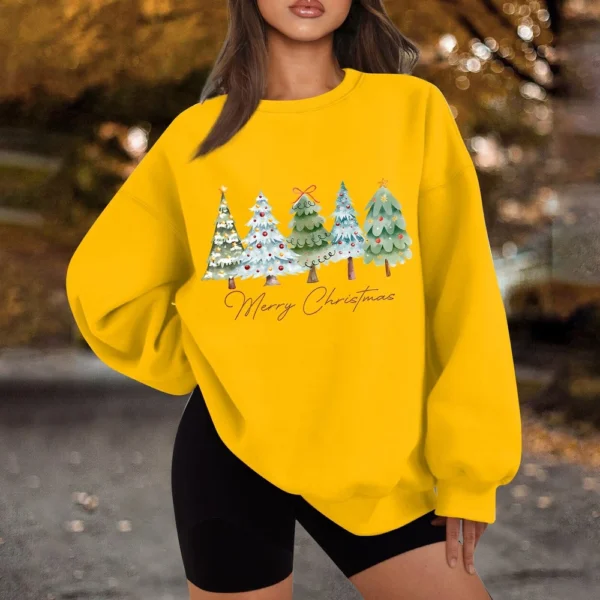 Women's Casual Fashion Long Sleeve Christmas Print Round Neck Sweatshirt Top - Image 48
