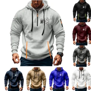 Men's Printed Sweatshirt Hoodie Zipper Arm Pocket Cardigan Men's Sports Large
