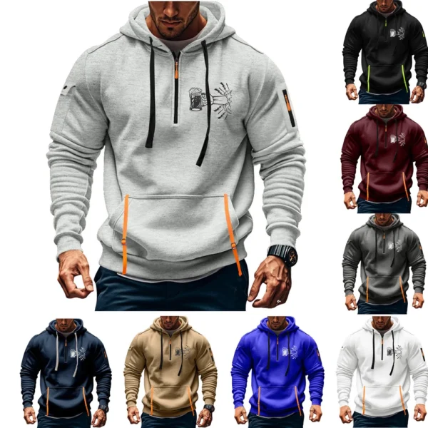 Men's Printed Sweatshirt Hoodie Zipper Arm Pocket Cardigan Men's Sports Large