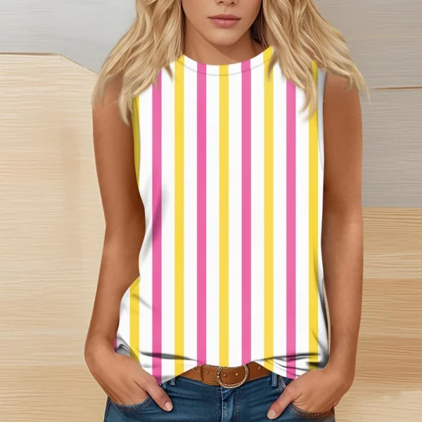 Women's Fashion Casual Easter Printed Round Neck Sleeveless T-Shirt Tops - Image 13