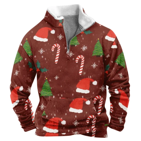 Men's  Loose Casual Fashion Stand Collar Half-Zip Hoodless Sweatshirt - Image 35