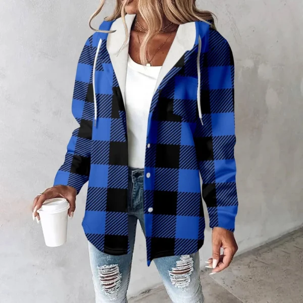 Fleece Hoodies For Women Warm Print Sweatshirt Button Lined Drawstring Hooded - Image 16