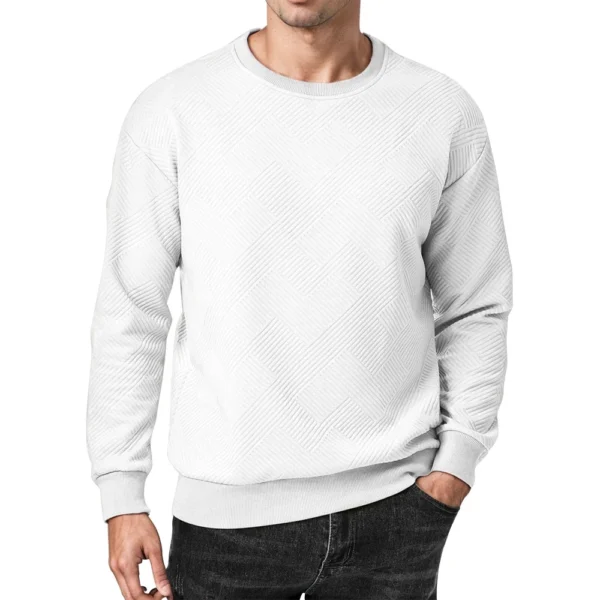 Men's Crewneck Sweatshirt Casual Long Sleeve Geometric Textured Sweatshirt - Image 7