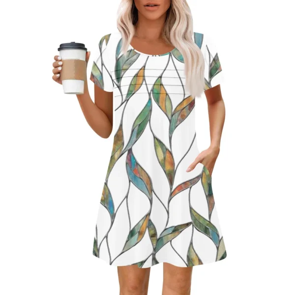 Women's Summer Casual Petal Slim Stripe Pleated Solid Color Dresses - Image 19