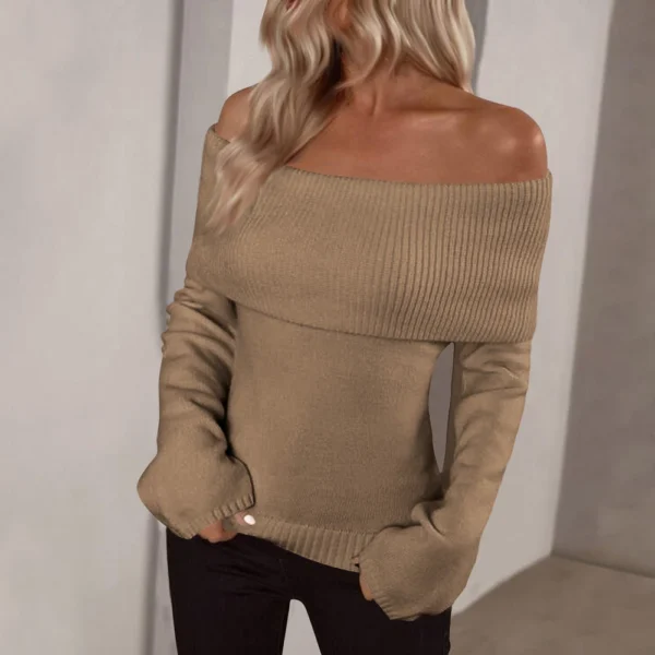 Pullover Jumper Tops Womens Off Shoulder Fold Over Sweater Knit Fall Sweaters - Image 25