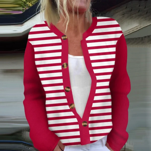Women's Fashion Long Sleeve  Carnival Color Stripes Print Jacket Cardigan - Image 19
