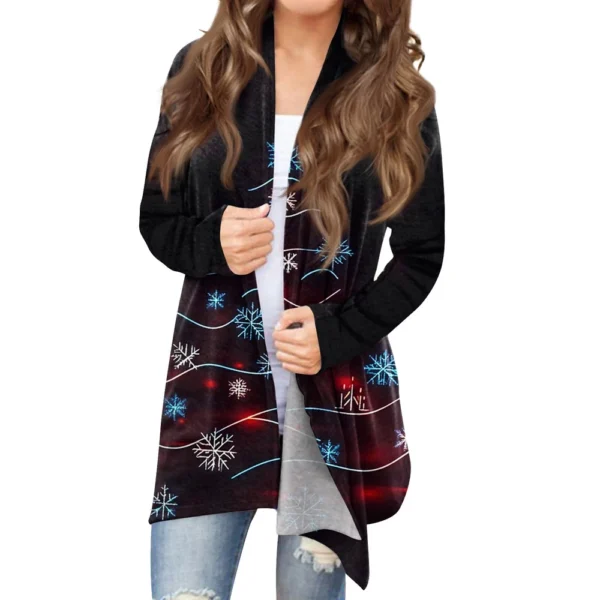 Women's Fashion Christmas Printed Jacket Cardigan Casual Medium Length Coat - Image 14