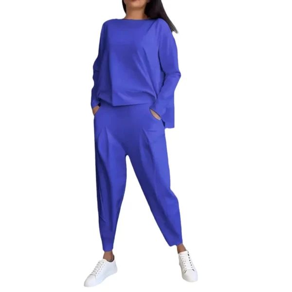 Women's Solid Color Crew Neck Long Sleeve Suit Women's - Image 5