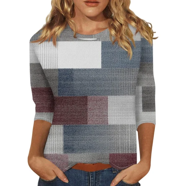 3/4 Sleeve Tops For Women T-Shirt Casual  Print Tops T Shirt Round Neck - Image 8