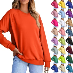 Women's Fashion Sweatshirt V-neck Long Sleeve Solid Color Casual Loose Pullover