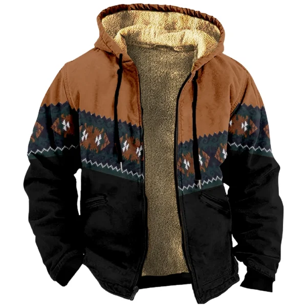 Men's Winter Print Jacket Men's Casual Trend Zipper Hooded Jacket - Image 14