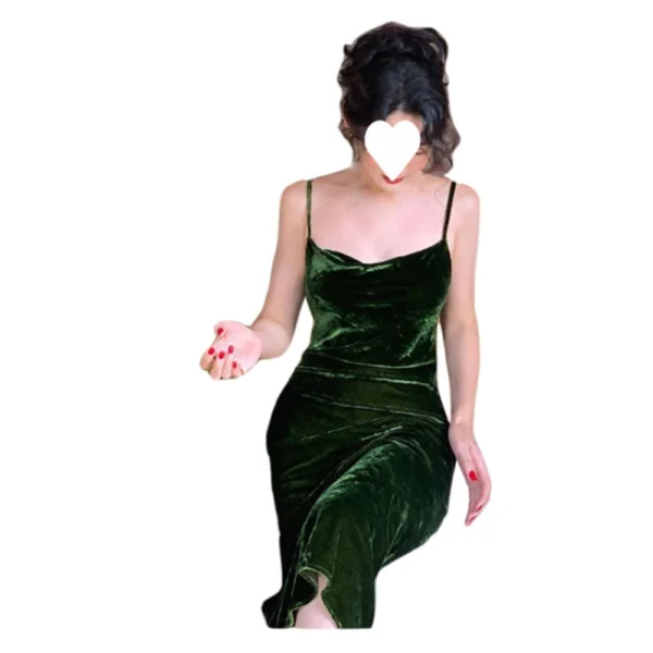 Waist Suspender Dress For Women Retro Mid-length Skirt Velvet Versatile - Image 14