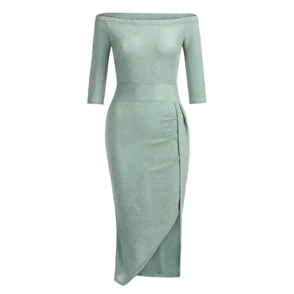 Women's Fashion Sexy Strapless High Slit Tight Dress Half Sleeve Dress - Image 12