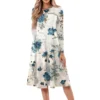 Women's Casual Fashion Round Neck Long Sleeve Print Midi Dress - Image 26